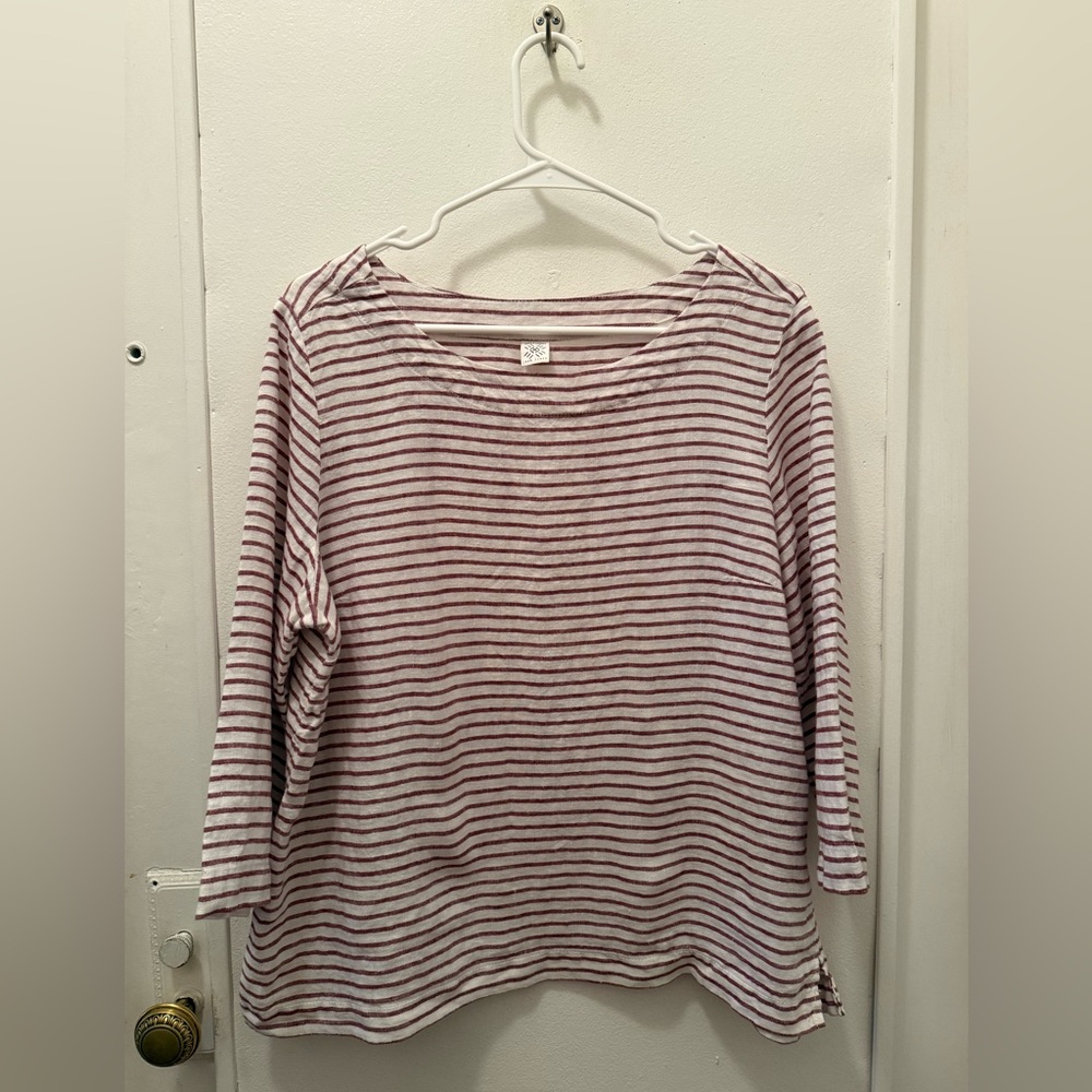 Artisan NY ❤️ Red & White Stripe Linen Long Sleeve // Large